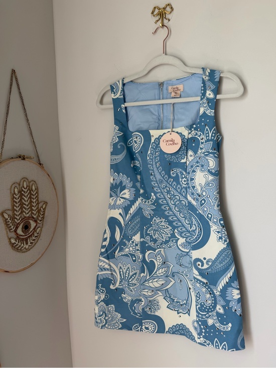 Camila Coelho Dresses & Skirts - Camila Coelho Blue and white Paisley silver  stud Square-Neck cotton Mini Dress